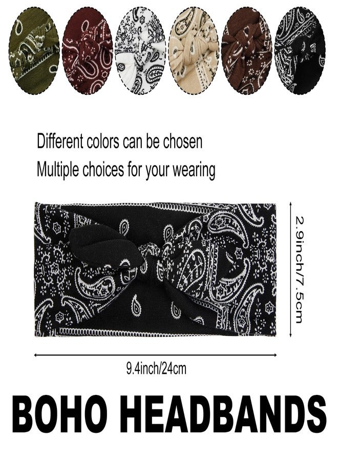 AIBFRID 6 Packs Bow Headbands for Women Girls Boho Bandana Headband Paisley Printed Head Bands for Women’s Hair Non Slip Cute Knotted Womens Hairbands Head Wraps Turban Hair Accessories - Image 2